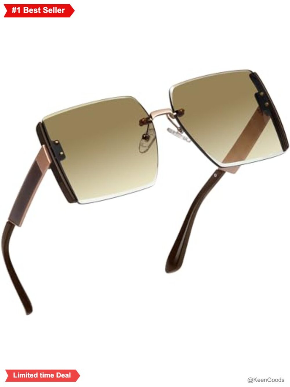 Oversized Rimless Square Sunglasses UV400 Protection